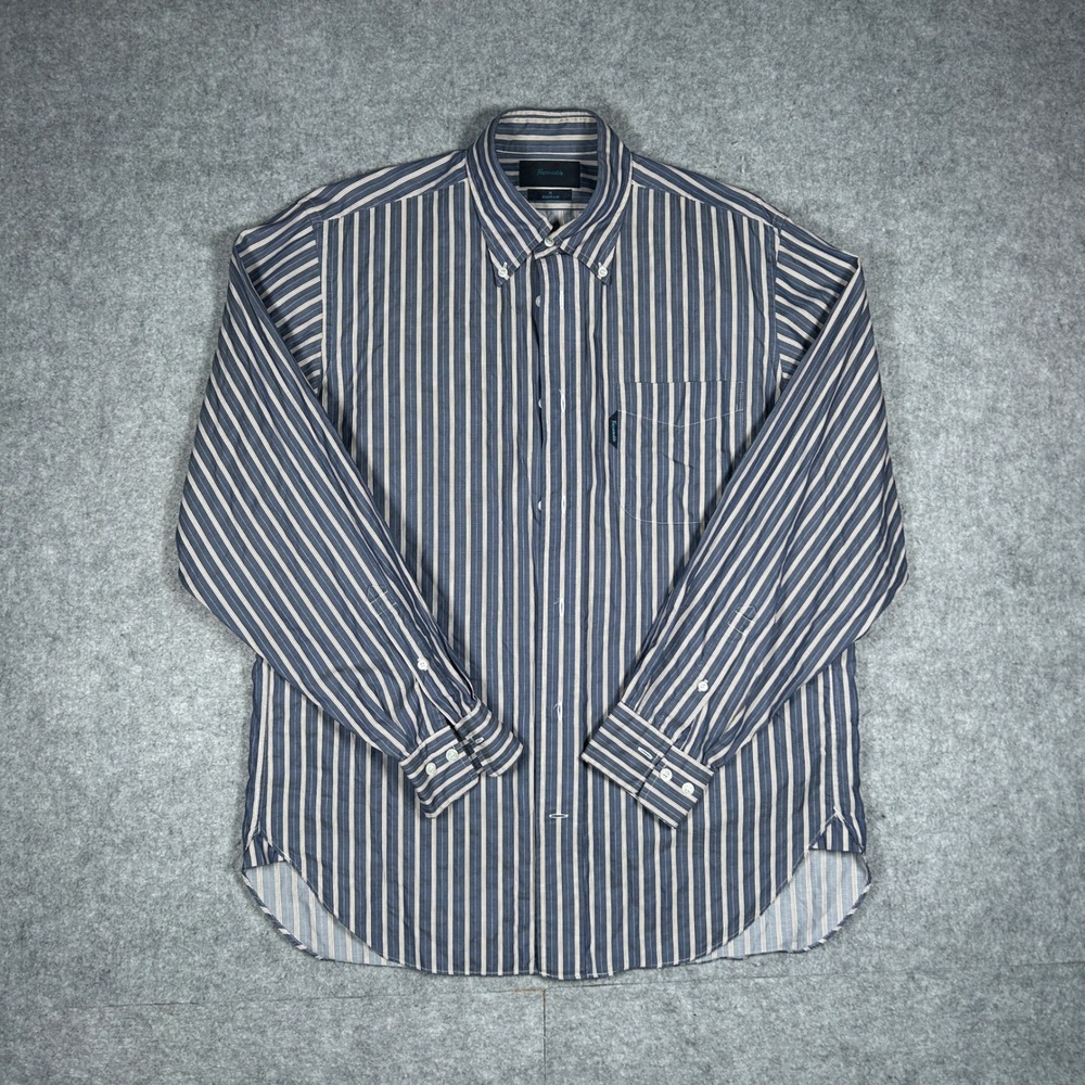 Façonnable button down Shirt Mens Medium Blue Heritage Striped Cotton luxury